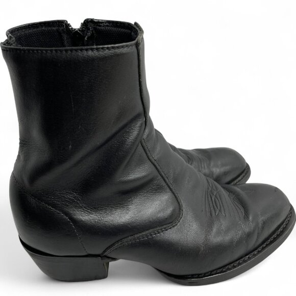 Laredo Leather Black Zip Vintage Western Biker Cowboy Ankle Boots Men's 9 EW - Picture 2 of 12